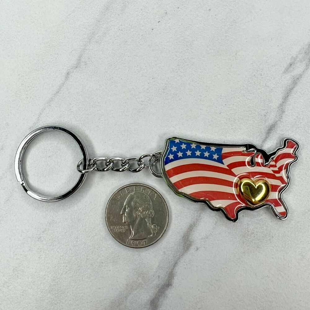 Avon Vintage USA American Flag Heart United States Keychain Keyring